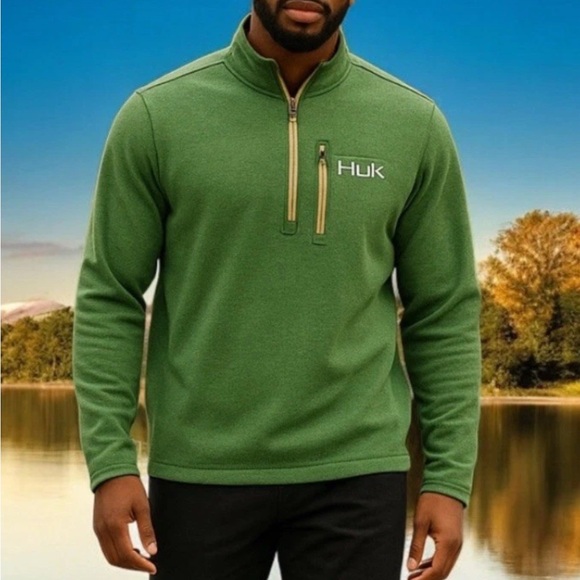 Huk Marolina Outdoor H1300023 Huk Channel 1/4 Zip Military Olive Size M - Picture 1 of 11